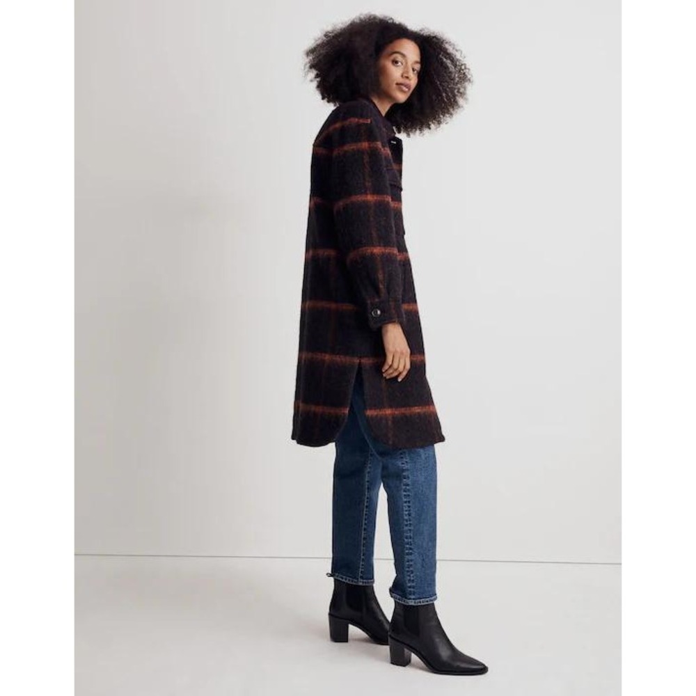 Madewell Long Shirt-Jacket in Windowpane Plaid Wool Blend Shacket Purple- XS